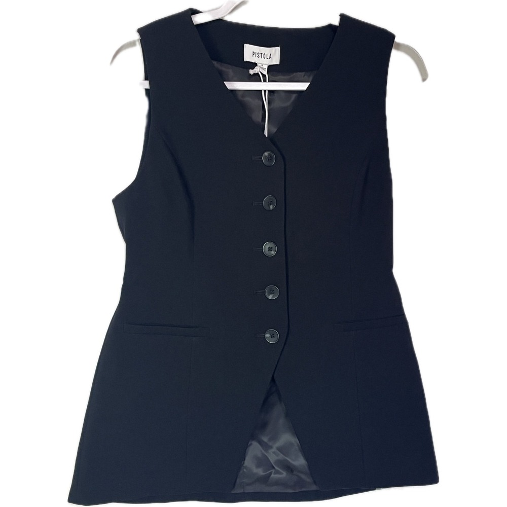 Pistola Lila Black V-Neck Longline Tailored Vest Sleeveless Button Up